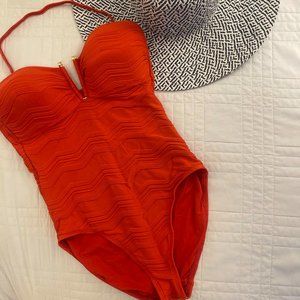 Hot Red Swimsuit with Gold Detail Size 8